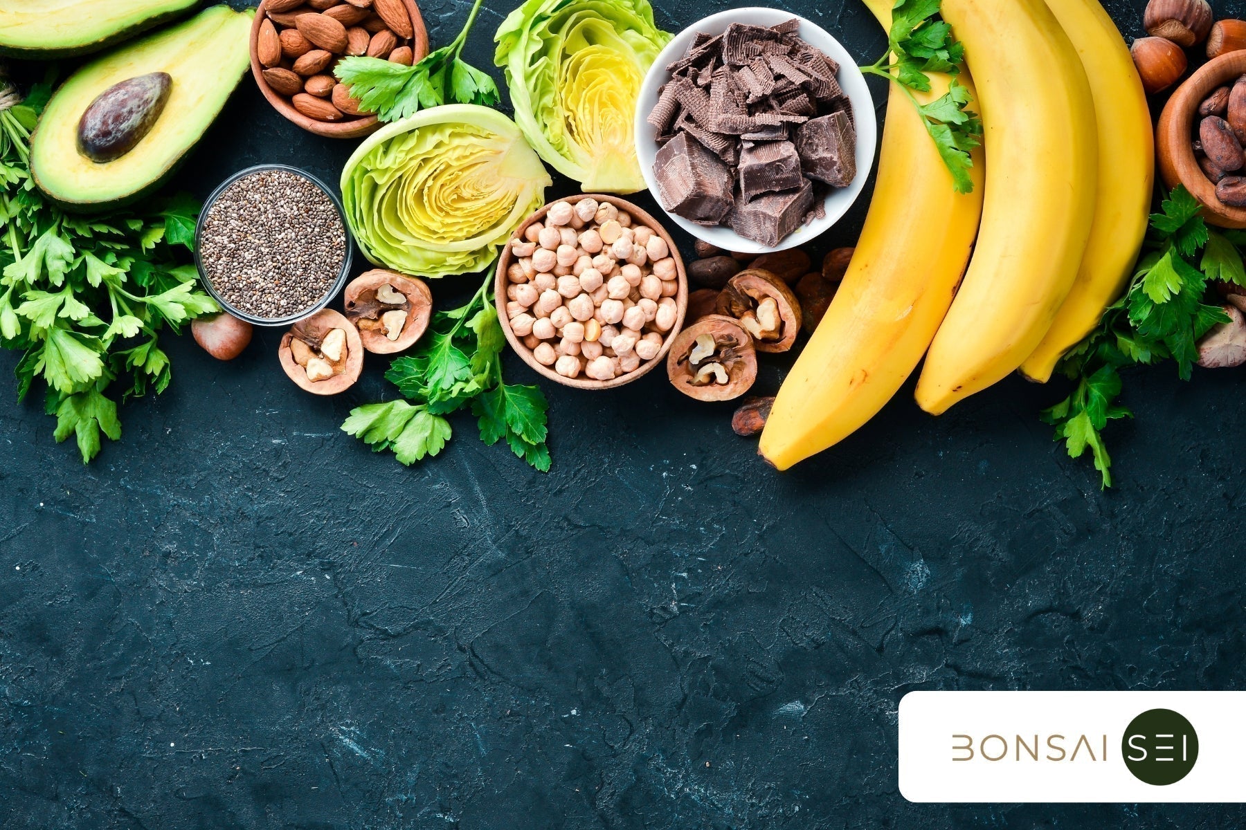Magnesium-rich foods including pumpkin seeds, almonds and leafy greens